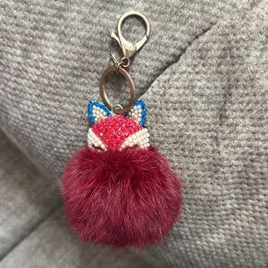 Red Fox Pom Pom Keychain
